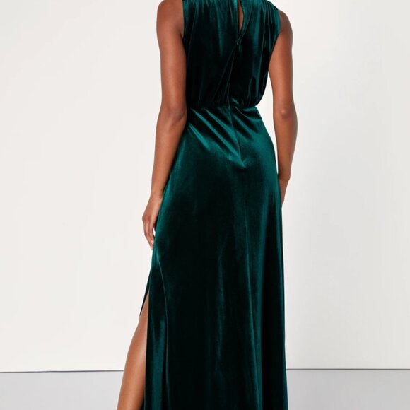 Lulus Classic Elegance Emerald Velvet Sleeveless Mock Neck Maxi Dress Green - Picture 5 of 5